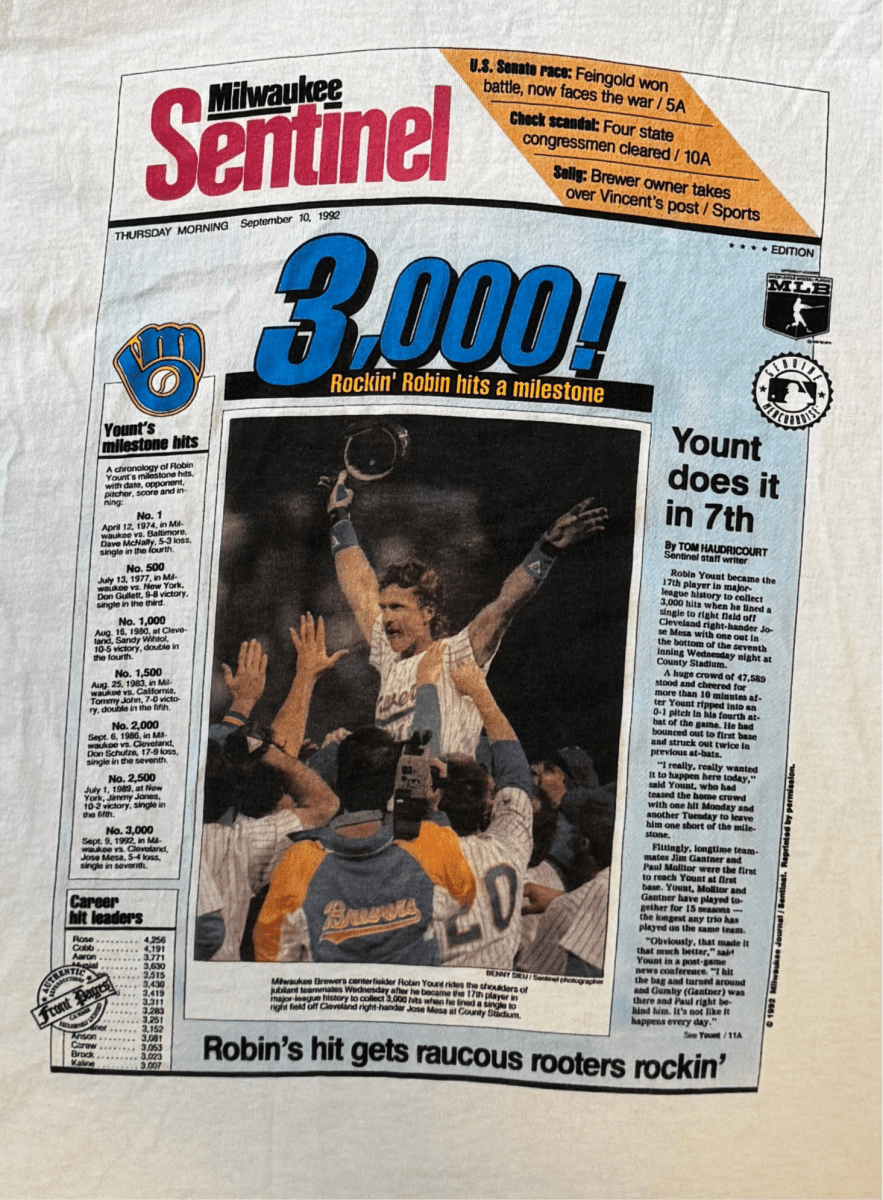Vintage Robin Yount Newspaper Tee - Large - ALL GOODS - ALL GOODS