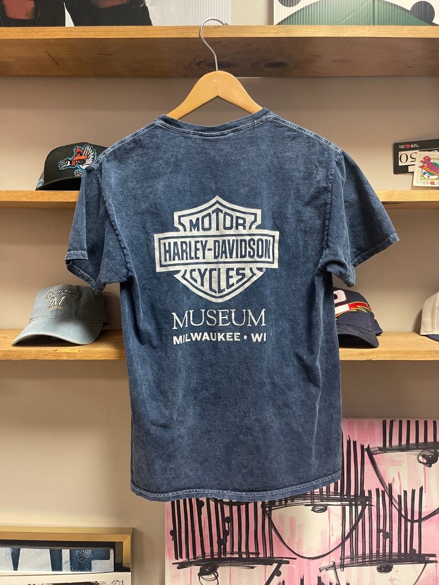Y2K Harley Davidson Museum Navy Blue Shirt Size Small - ALL GOODS - ALL GOODS