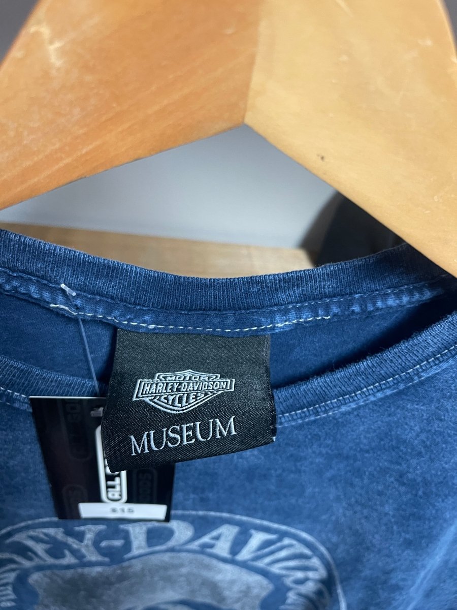 Y2K Harley Davidson Museum Navy Blue Shirt Size Small - ALL GOODS - ALL GOODS
