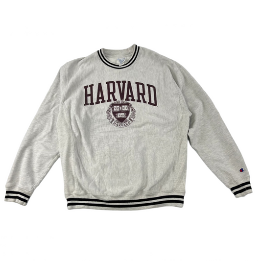 Champion Harvard Black Striped Jersey Light Grey Crewneck - M