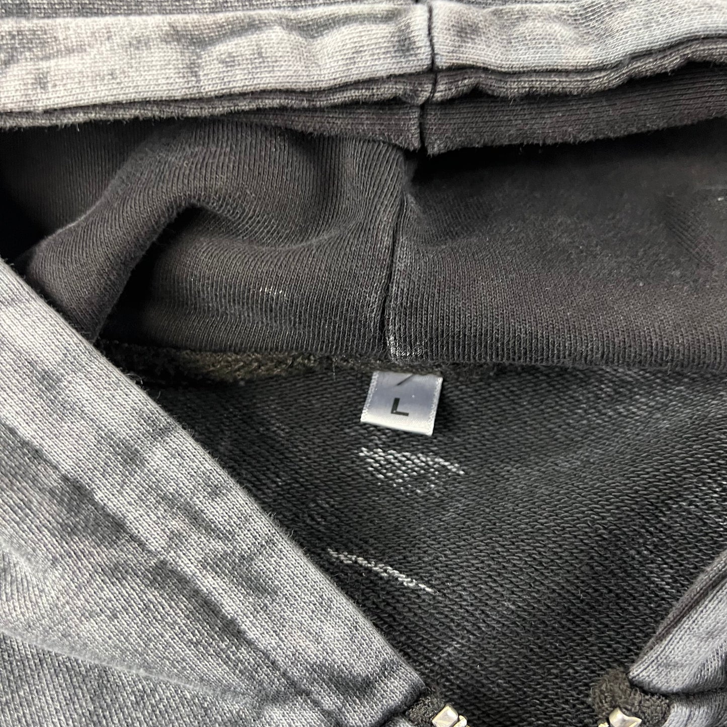 Streetwear Acid Wash Ashy Gray Zip Up Hoodie - L