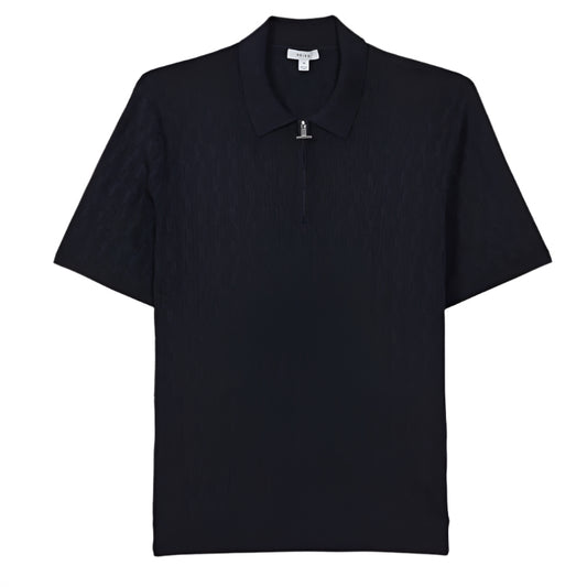 Reiss Navy Blue Textured Half Zip Polo Shirt - L