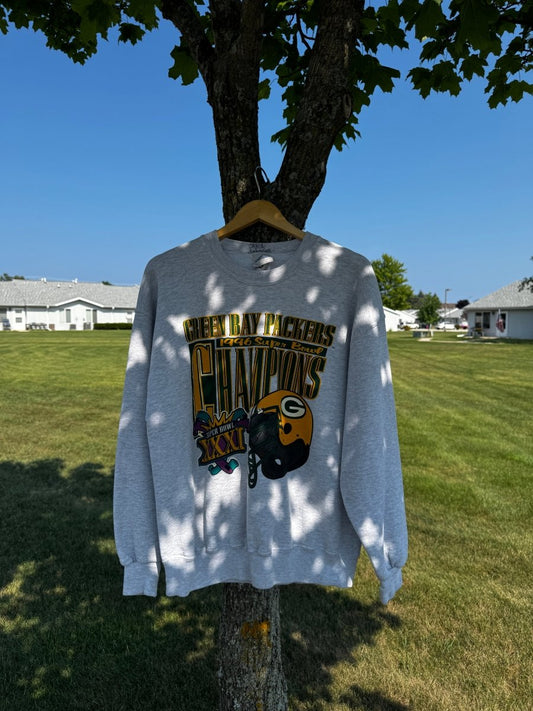 Grey Green Bay Packers Super Bowl Crewneck - Large - ALL GOODS - ALL GOODS
